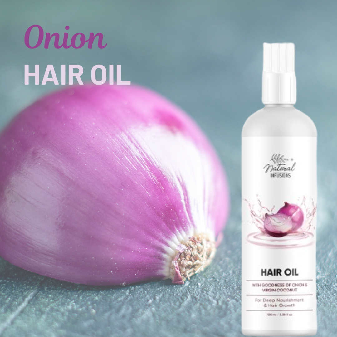natural infusion onion hair oil and Reduces Hair Fall, Adds Shine and Softness