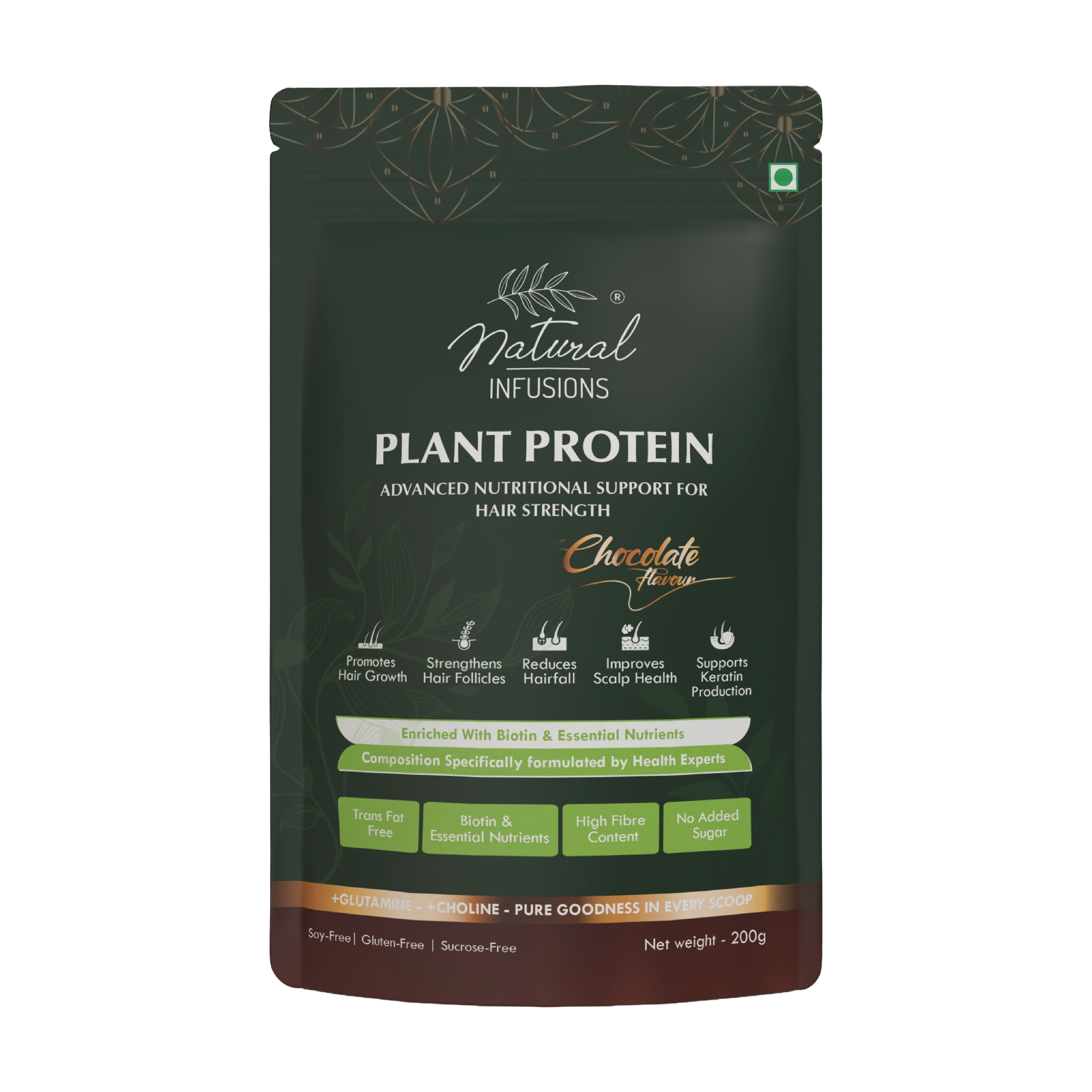 Natural Infusions Plant Protein Hair Growth Nutraceutical | Vegan, Soy-Free, Chocolate Flavour | 200g