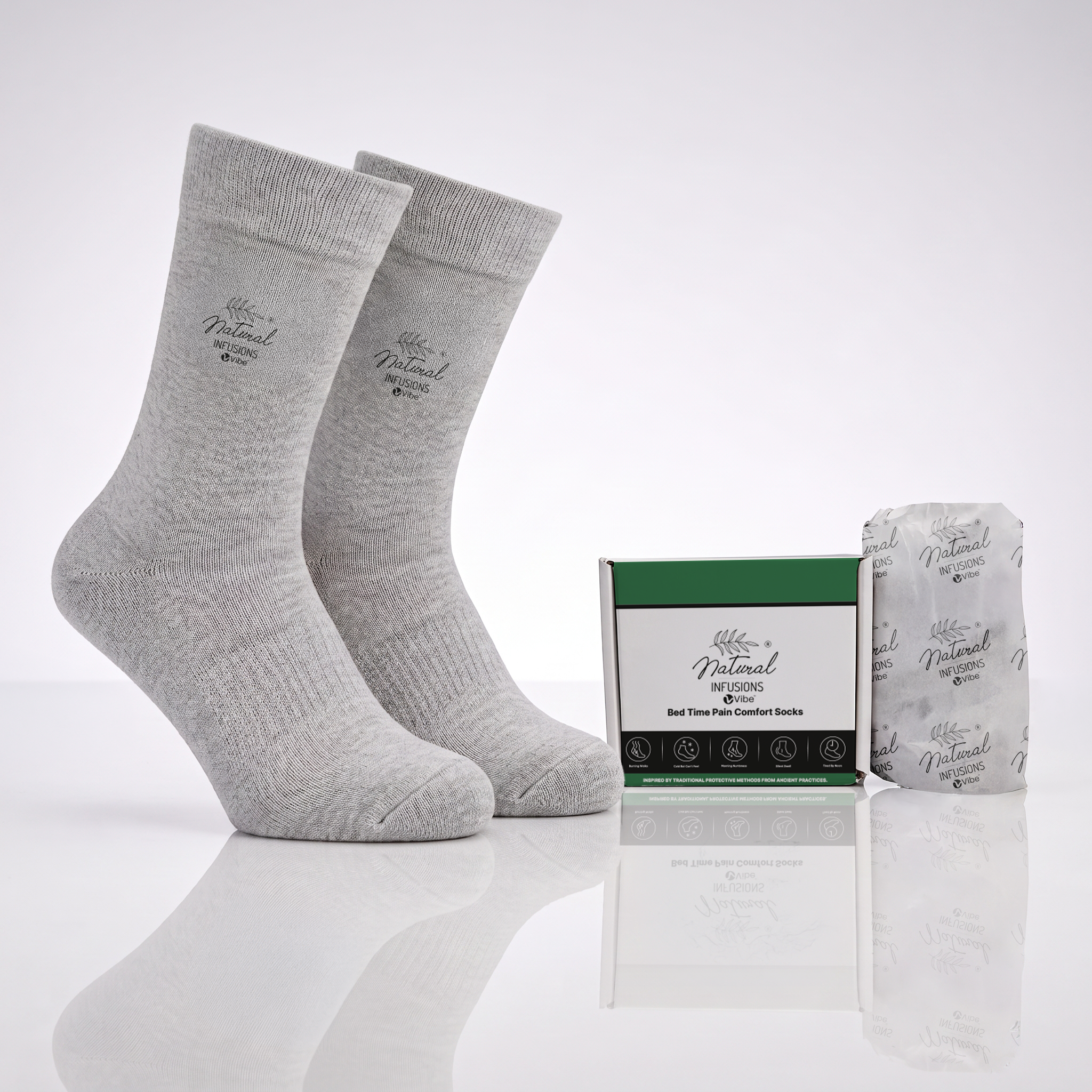 Natural Infusions Vibe Bedtime Pain Comfort Socks | Soft Night Comfort Socks for Men & Women | Comfortable Socks for Rest & Sleep | Grey | 1 Pair