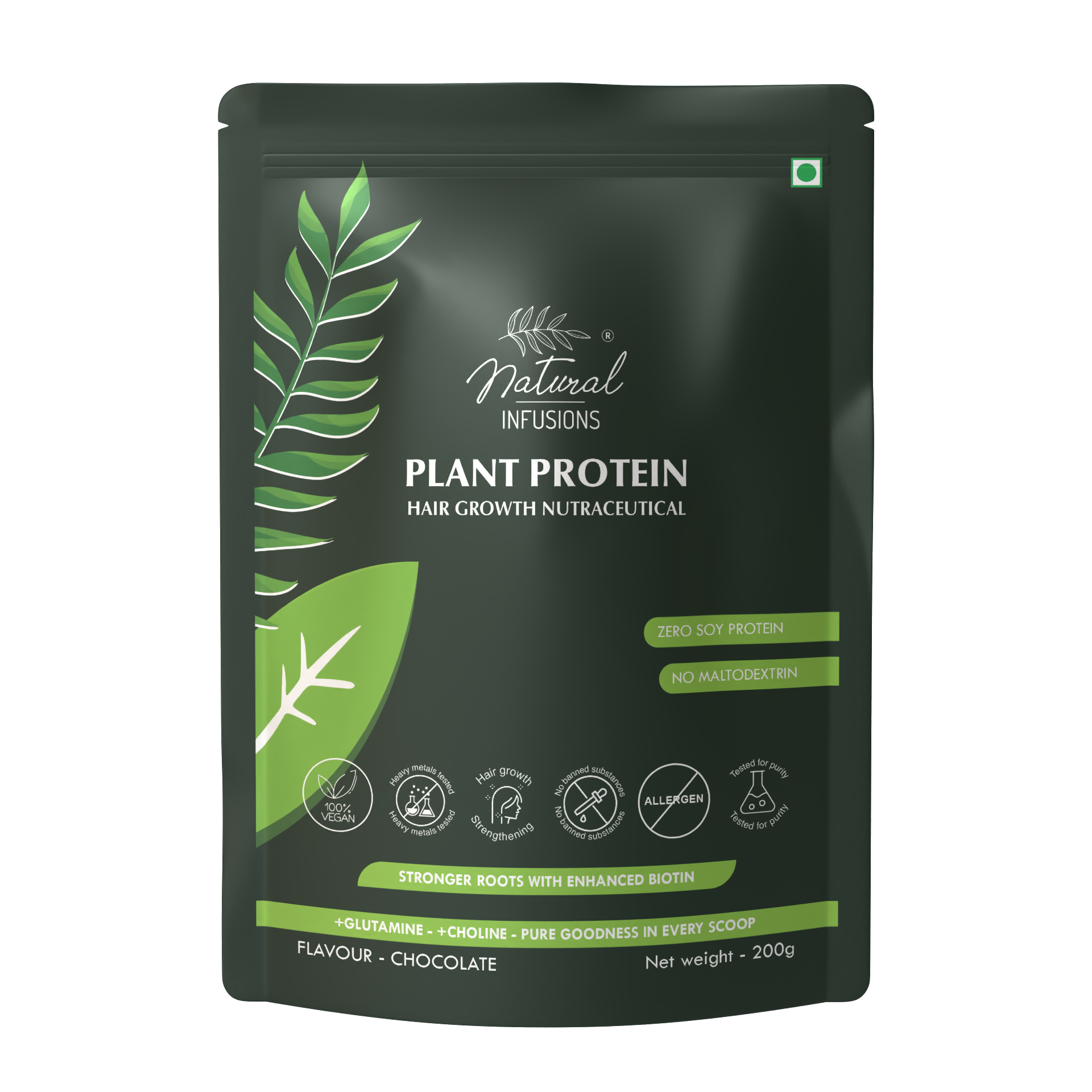 Natural Infusions Plant Protein Hair Growth Nutraceutical | Vegan, Soy-Free, Chocolate Flavour | 200g
