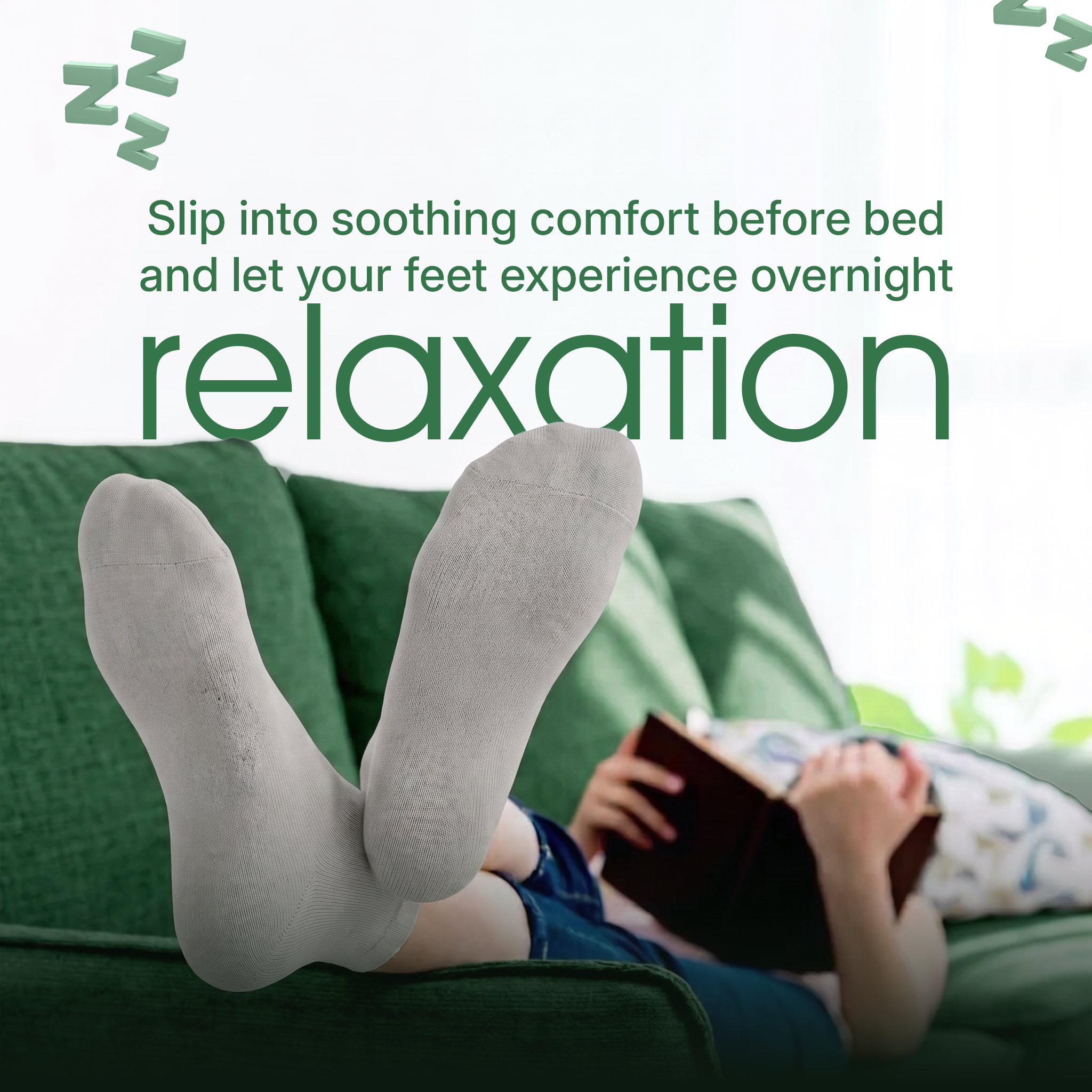 Natural Infusions Vibe Bedtime Pain Comfort Socks | Soft Night Comfort Socks for Men & Women | Comfortable Socks for Rest & Sleep | Grey | 1 Pair