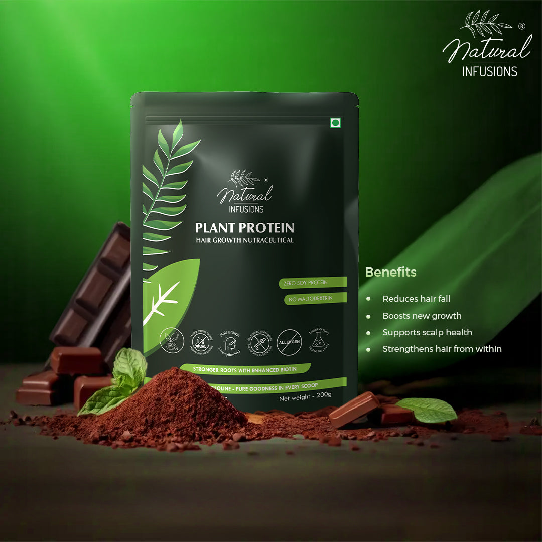 Natural Infusions Plant Protein Hair Growth Nutraceutical | Vegan, Soy-Free, Chocolate Flavour | 200g