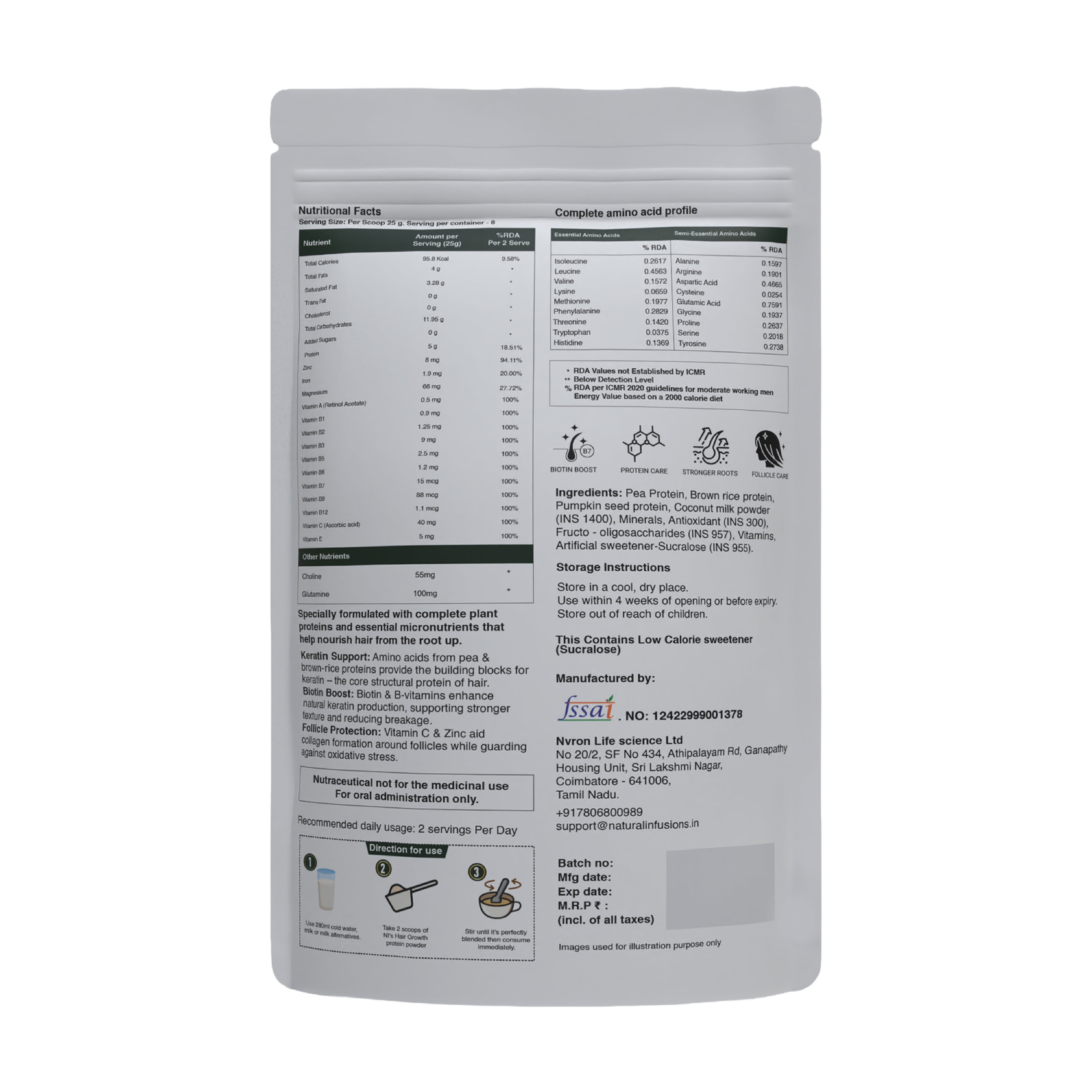 Natural Infusions Plant Protein Hair Growth Nutraceutical | Vegan, Soy-Free, Chocolate Flavour | 200g