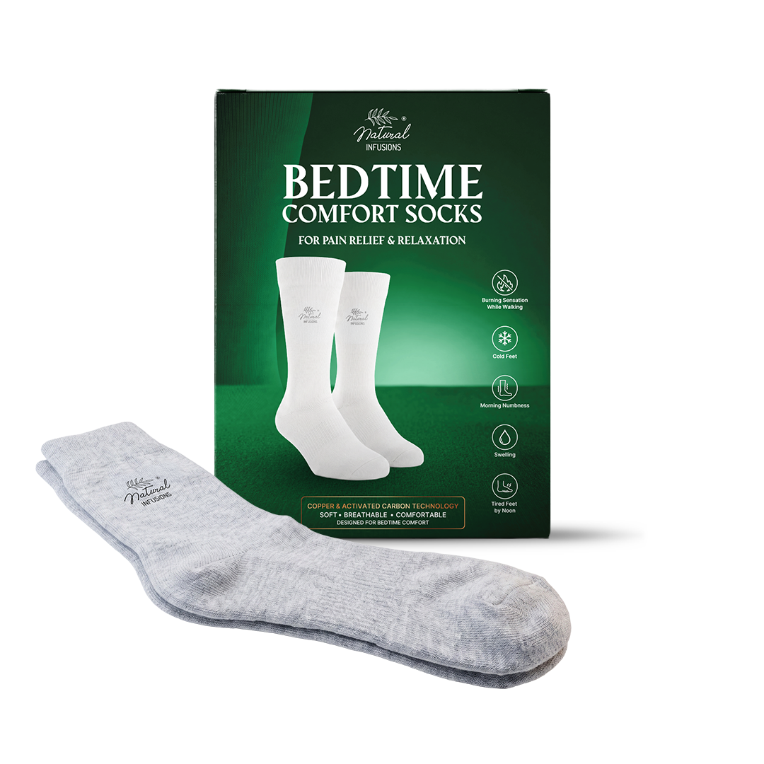 Natural Infusions Bedtime Pain Comfort Socks | Soft Night Comfort Socks for Men & Women | Grey | 1 Pair