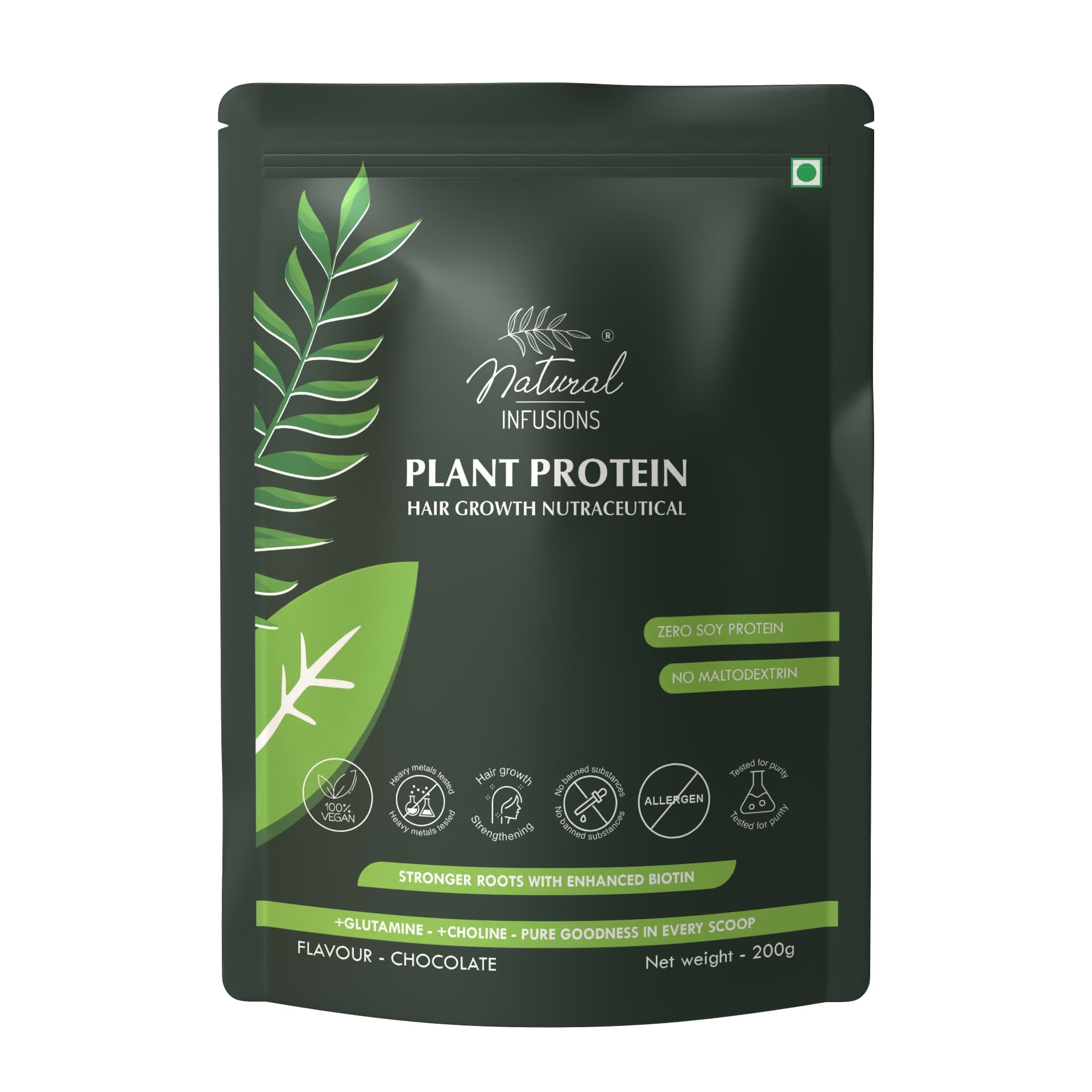 Natural Infusions Plant Protein Hair Growth Nutraceutical | Vegan, Soy-Free, Chocolate Flavour | 200g