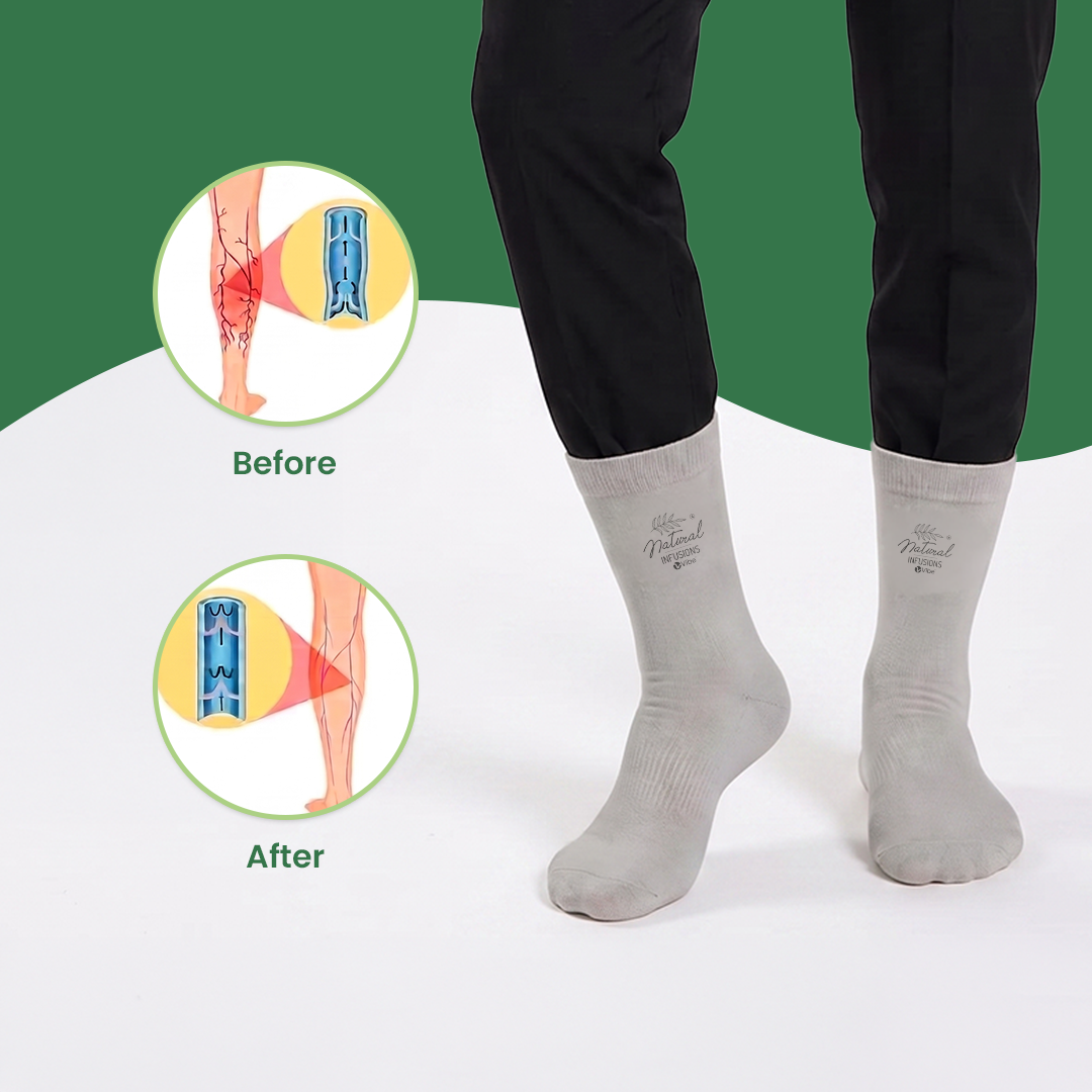 Natural Infusions Vibe Bedtime Pain Comfort Socks | Soft Night Comfort Socks for Men & Women | Comfortable Socks for Rest & Sleep | Grey | 1 Pair