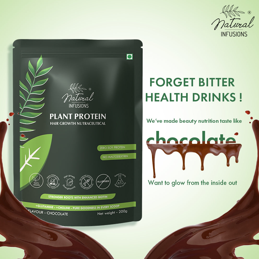 Natural Infusions Plant Protein Hair Growth Nutraceutical | Vegan, Soy-Free, Chocolate Flavour | 200g